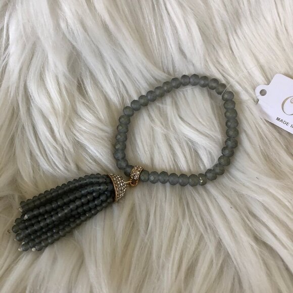 ole grey crystal beads stretch tassel bracelet - Picture 1 of 3